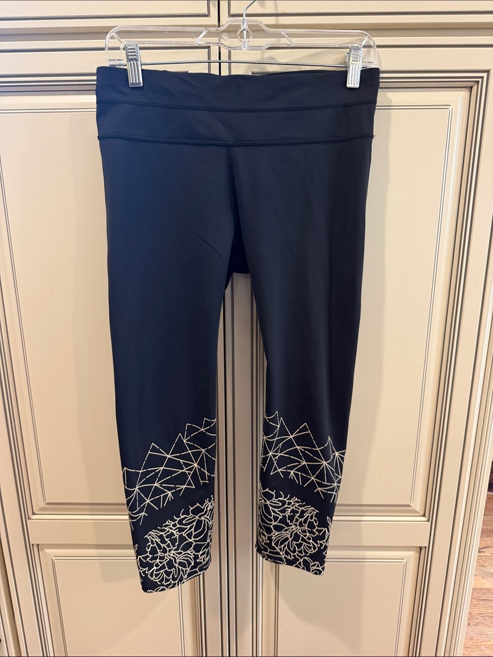 Athleta Black Active capri Leggings with White accent stitching